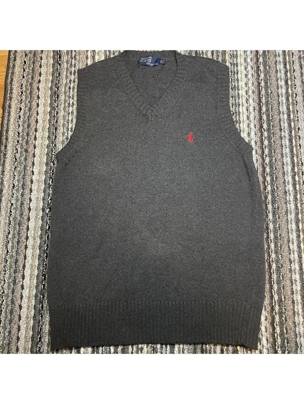 Vintage Polo Ralph Lauren Sweater Vest Size M Black/Dark Gray 100% Cotton Knit
